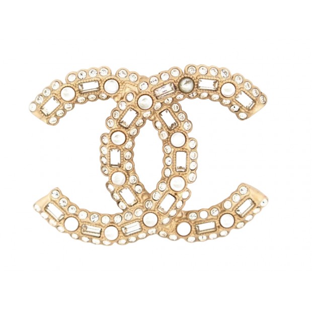 NEUF BROCHE CHANEL LOGO CC ET PERLES 2022 METAL DORE GOLDEN PEARL BROOCH 600€