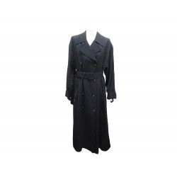 NEUF MANTEAU LONG CHANEL 42 L EN LAINE NOIR CEINTURE BOUTONS LOGO CC COAT 6500€