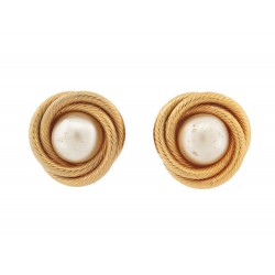 BOUCLES D'OREILLES CHANEL 1993 PERLES METAL DORE CORDAGE PEARLS GOLDEN EARRINGS