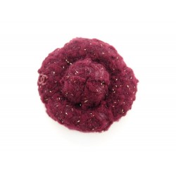 NEUF BROCHE CHANEL CAMELIA TWEED FANTAISIE BORDEAUX CANVAS CAMELLIA BROOCH 540€
