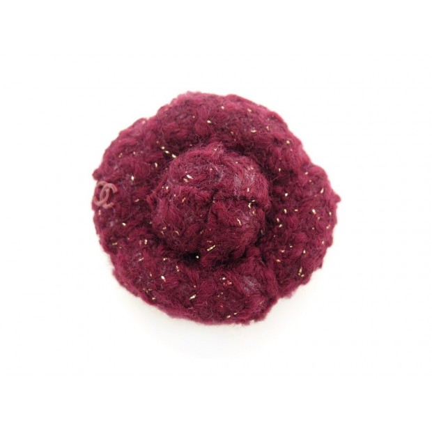 NEUF BROCHE CHANEL CAMELIA TWEED FANTAISIE BORDEAUX CANVAS CAMELLIA BROOCH 540€