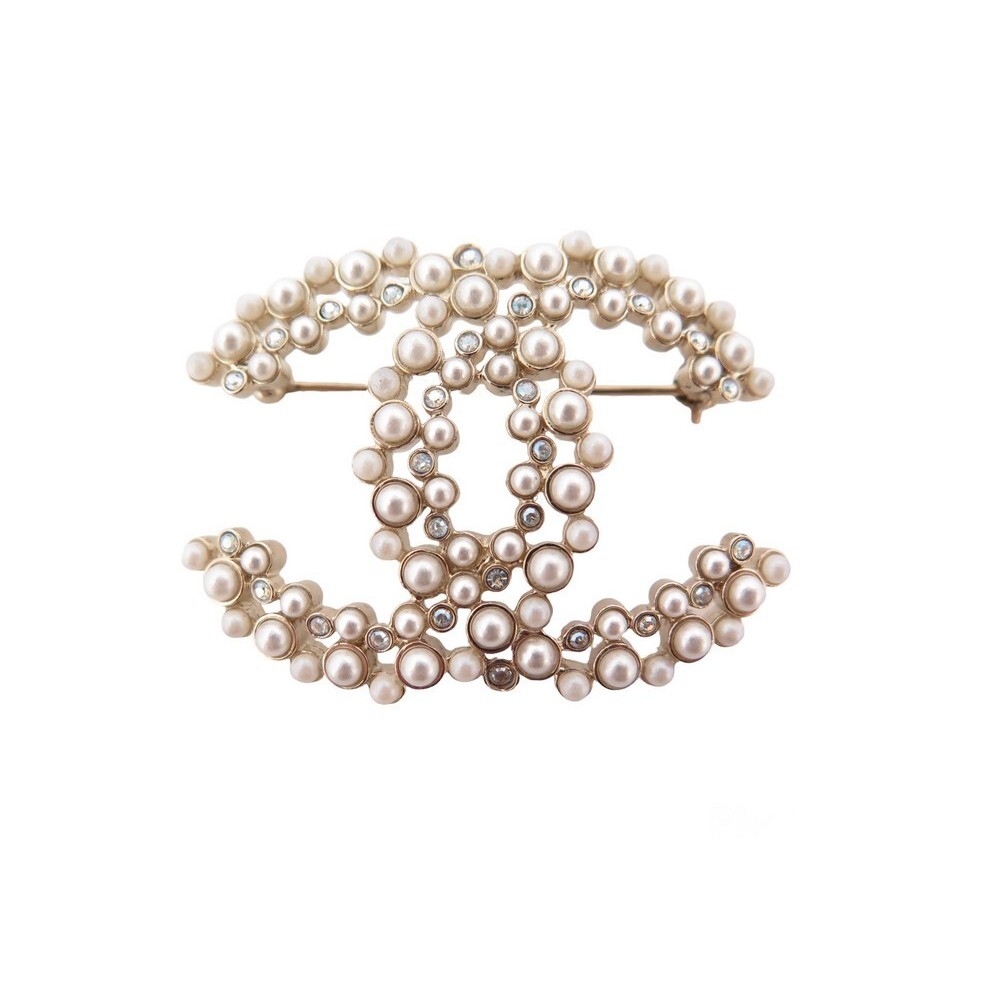 Hoop earrings - Metal, glass pearls & strass, gold, pearly white, black &  crystal — Fashion | CHANEL