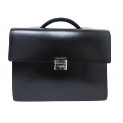 SACOCHE PORTE DOCUMENTS ST DUPONT 80103 CUIR NOIR 2 SOUFFLETS BLACK HOLDER 1650€