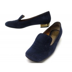 CHAUSSURES FENDI SMOKING TALON CLOUTE 37.5IT 38.5FR DAIM BLEU NAVY SLIPPER 790€