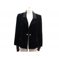 VESTE CHANEL SMOKING EN VELOURS NOIR 40 M BLACK VELVET TUXEDO JACKET COAT 7000€