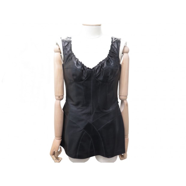 TUNIQUE LOUIS VUITTON CORSET TAILLE 42 L EN CUIR AGNEAU NOIR LEATHER TUNIC 4000€