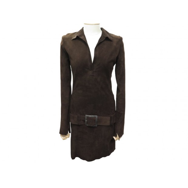 ROBE JEAN CLAUDE JITROIS 38 M EN CUIR D'AGNEAU AVEC CEINTURE LEATHER DRESS 2450€