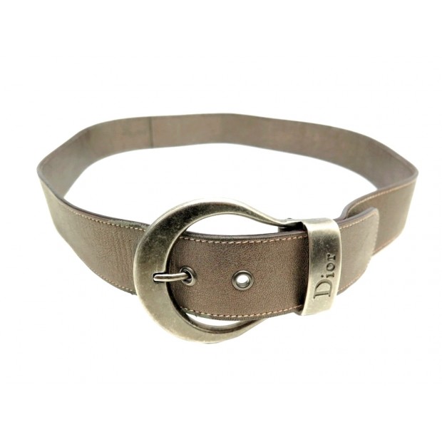 CEINTURE CHRISTIAN DIOR BOUCLE GAUCHO T95 CUIR GRAINE TAUPE METALLISE BELT 450€