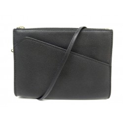 NEUF SAC A MAIN VALEXTRA POCHETTE BANDOULIERE BLACK LEATHER POUCH HAND BAG 995€