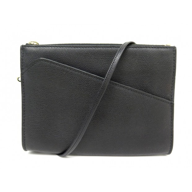 NEUF SAC A MAIN VALEXTRA POCHETTE BANDOULIERE BLACK LEATHER POUCH HAND BAG 995€