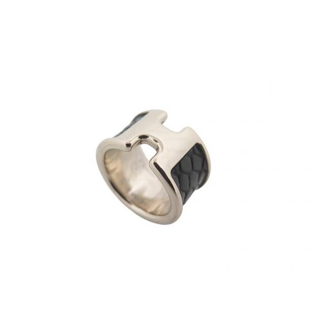 BAGUE HERMES OLYMPE TAILLE 53 METAL DORE & CUIR GRAINE NOIR LEATHER RING 320€