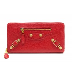 NEUF PORTEFEUILLE BALENCIAGA CONTINENTAL CLASSIC 253053 CUIR ROUGE WALLET 465€