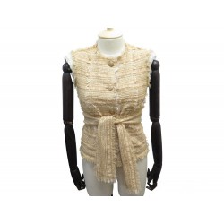 NEUF HAUT TOP CHANEL AVEC CEINTURE P26151 BOUTONS LOGO CC POLYESTER BEIGE 1600€