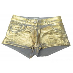 NEUF MINI SHORT PIERRE BALMAIN 14562442 XS 27 EN COTON EFFET ENDUIT DORE 780€