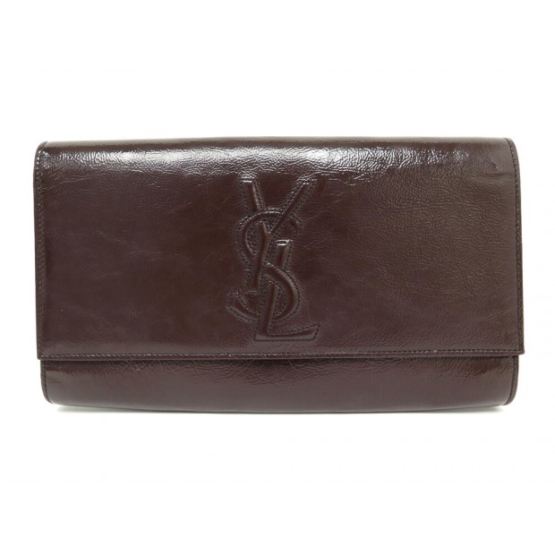Autre Marque YSL Brown Belle de Jour Patent Leather Clutch Bag