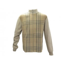 NEUF GILET BURBERRY MOTIF TARTAN CHECK XL 56 VESTE EN LAINE BEIGE VEST 950€