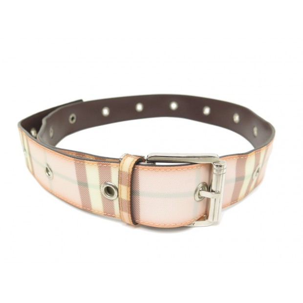 CEINTURE BURBERRY BRIT CHECK T100 CUIR & TOILE TARTAN ROSE PINK CANVAS BELT 350€