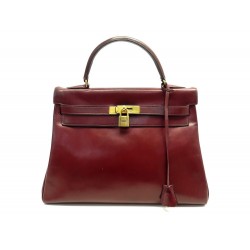 VINTAGE SAC A MAIN HERMES KELLY 32 SELLIER EN CUIR BOX ROUGE BORDEAUX HAND BAG