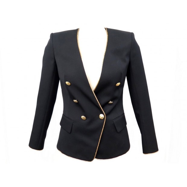 VESTE BALMAIN BLAZER CINTRE DOUBLE BOUTONNAGE LISERE DORE XS 34 JACKET 2090€