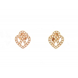 NEUF BOUCLES D'OREILLES POIRAY COEUR ENTRELACE EN OR ROSE & JAUNE DIAMANTS 2470€