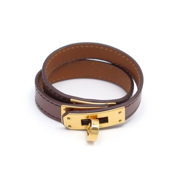 BRACELET HERMES KELLY DOUBLE TOUR S 17CM CUIR MARRON DORE LEATHER BANGLE 540€