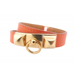 NEUF BRACELET HERMES RIVALE DOUBLE TOUR CUIR SWIFT 064644CC93T2 17CM BANGLE 555€