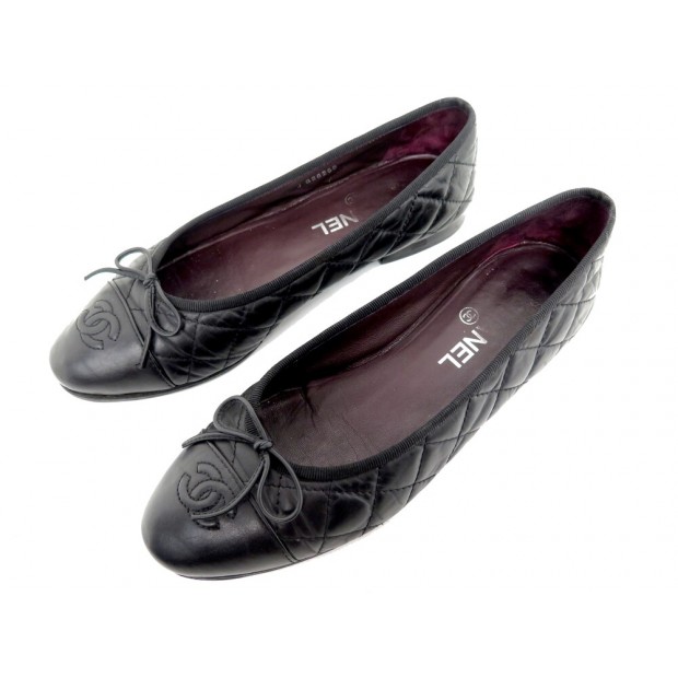 CHAUSSURES CHANEL BALLERINES LOGO CC G26250 38.5 CUIR MATELASSE NOIR SHOES 820€