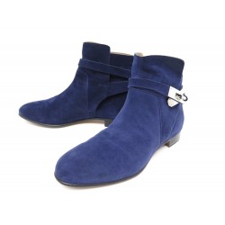 CHAUSSURES HERMES BOTTINES NEO 162134Z SANGLONS KELLY 38 DAIM BLEU SHOES 1300€