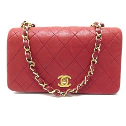 VINTAGE SAC A MAIN CHANEL RABAT TIMELESS EN CUIR ROUGE MATELASSE BANDOULIERE BAG