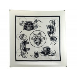 VINTAGE FOULARD HERMES EX LIBRIS 90 CM EN SOIE BLANCHE WHITE SILK SCARF 460€