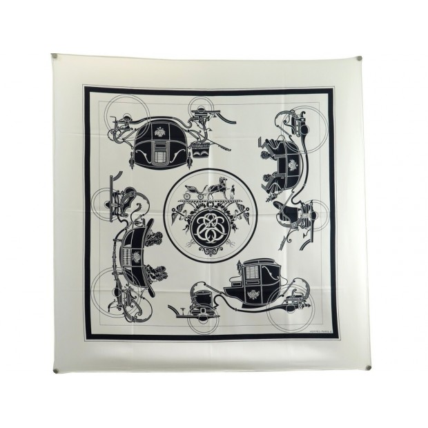 VINTAGE FOULARD HERMES EX LIBRIS 90 CM EN SOIE BLANCHE WHITE SILK SCARF 460€