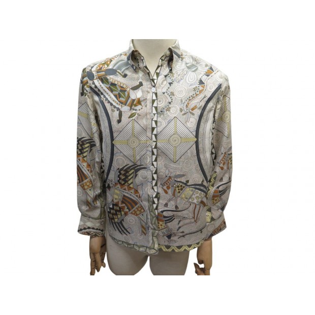 NEUF CHEMISE BLOUSE HERMES FOULARD REVE D'AUSTRALIE 40 M EN SOIE NEW SHIRT 1650€