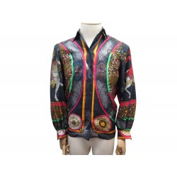 CHEMISE BLOUSE HERMES FOULARD FEUX D'ARTIFICE 38 M SOIE MULTICOLORE SHIRT 1650€