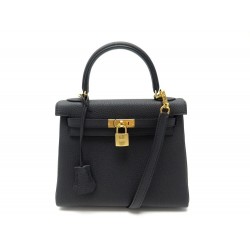 NEUF SAC A MAIN HERMES KELLY II RETOURNE 25 EN CUIR TOGO NOIR BANDOULIERE BAG