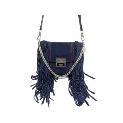 NEUF SAC A MAIN GIVENCHY SMALL FRINGE GV3 DAIM BLEU BANDOULIERE HAND BAG 1895€