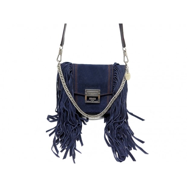 NEUF SAC A MAIN GIVENCHY SMALL FRINGE GV3 DAIM BLEU BANDOULIERE HAND BAG 1895€