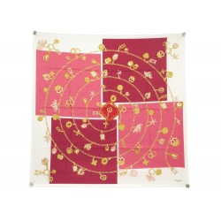 NEUF FOULARD CARTIER MOTIF CHAINE & LOGO CARRE 90 SOIE BEIGE SILK SCARF 410€