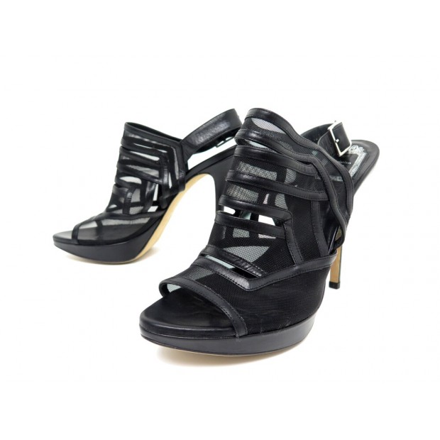 CHAUSSURES CHRISTIAN DIOR NE1208 CUIR ET RESILLE 38.5 NOIR BLACK PUMPS 950€