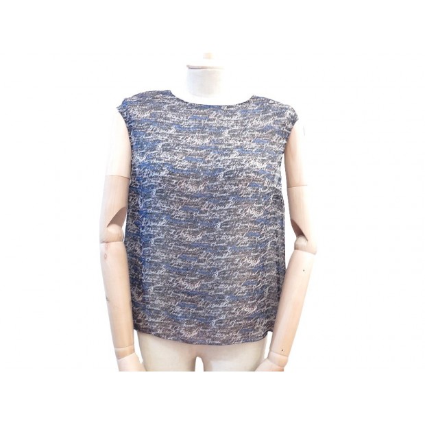 HAUT EN SOIE CHANEL TUNIQUE FEMME 40 M GRIS BLEU LOGO GREY BLUE SILK PULL 1500