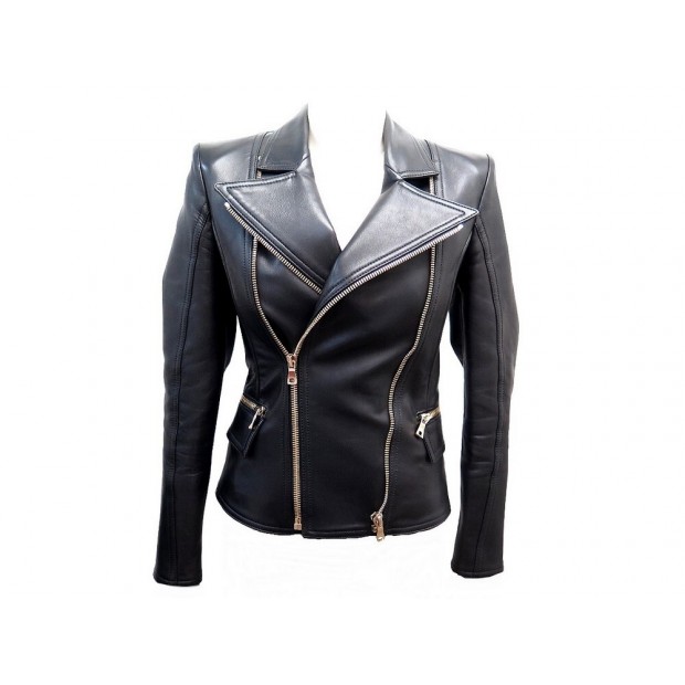 VESTE BALMAIN H15F7791P163 BLOUSON BIKER S 36 EN CUIR NOIR PERFECTO JACKET 2950€