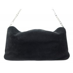 NEUF SAC A MAIN NINA RICCI EN DAIM NOIR 30 CM POCHETTE SOIREE CLUTCH BAG PURSE