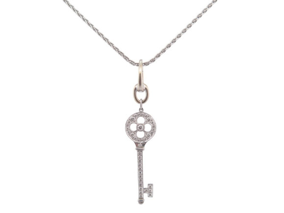 collier pendentif tiffany co cle rosace platine