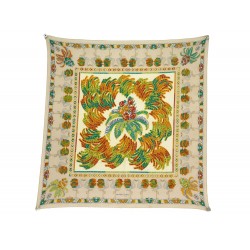 FOULARD MUST DE CARTIER CARRE 90 FLAMANT PALMIERS SOIE BROCHEE BEIGE SCARF 410€