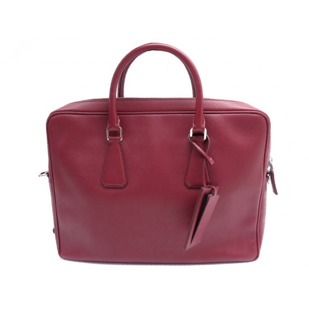 SAC PORTE DOCUMENTS PRADA SACOCHE MERCURY CUIR SAFFIANO BORDEAUX BRIEFCASE 2900€