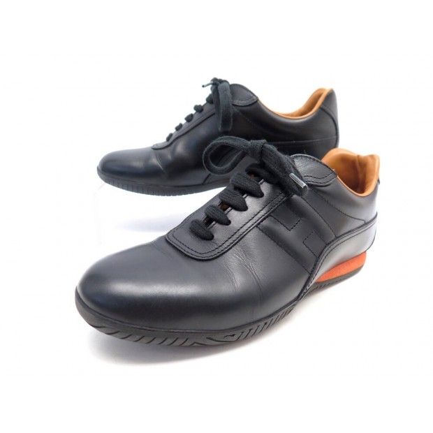 CHAUSSURES HERMES BASKET LOGO H 35.5 SNEAKERS CUIR NOIR BLACK LEATHER SHOES 665€