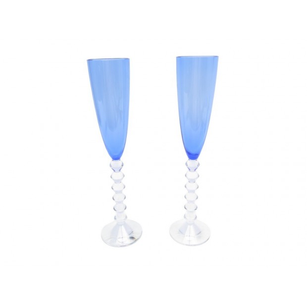 LOT DE 2 VERRES BACCARAT VEGA FLUTISSIMO CRISTAL BLEU BLUE CRYSTAL GLASS 730€