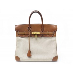 SAC A MAIN HERMES BIRKIN 30 EN CUIR BARENIA & TOILE OFFICIER ECRU MARRON HANDBAG