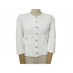 VESTE CHANEL P30912 40 M GILET EN MAILLE COTON BLANC BOUTON LOGO CC PULL 2300€