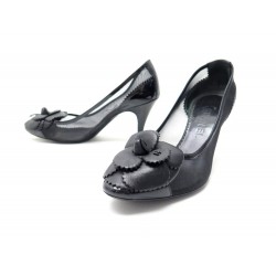 CHAUSSURES CHANEL ESCARPINS CAMELIA 36.5 EN CUIR NOIR LEATHER PUMPS SHOES 1400€