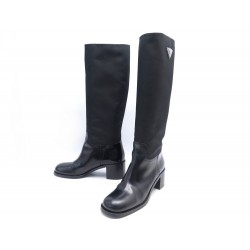 BOTTES CAVALIERES PRADA 1W411M CUIR BROSSE & NYLON 40.5 IT 41.5 FR BOOTS 1490€